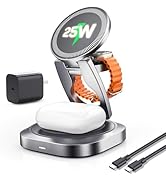 Qi2.2 25W 3-in-1 Magnetic Wireless Charger for iPhone 17 16, Foldable Charging Station with 360°S...