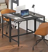 Computer Desk, Home Office Desk with Power Outlet, Modern Study Writing Desk with 3 Hooks