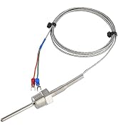 CGELE K-Type Thermocouple Temperature Sensors NPT 1/2"(5×50MM)0~600?,2M/6.6Ft Wire Probe Length T...