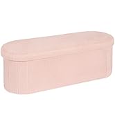 PINPLUS Storage Ottoman Bench Tufted Oval Ottomans for Living Room Foot Rest, Chest Box Velvet Be...
