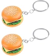 2Pcs Hamburger Simulation Cheeseburger Pendant Key Chain Key Ring Pendant Hamburger Handmade Jewe...