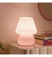 ONEWISH Mushroom Lamp-Small Bedside Table Lamp with Striped Glass, Nightstand Lamp for Bedroom, L...
