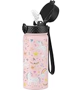 GOPPUS Kids Water Bottle (Straw Lid) - 18 Oz Stainless Steel Travel Bottle, Double Wall Vacuum Le...