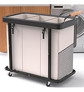 230L (60 Gal) Extra Large Fashion Laundry Sorter 3 Section with Lid, Rolling Laundry Basket Hampe...