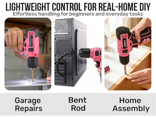 Pink Tool Set with 8V Drill Set. Complete Cordless & Rechargeable USB Electric Drill Driver