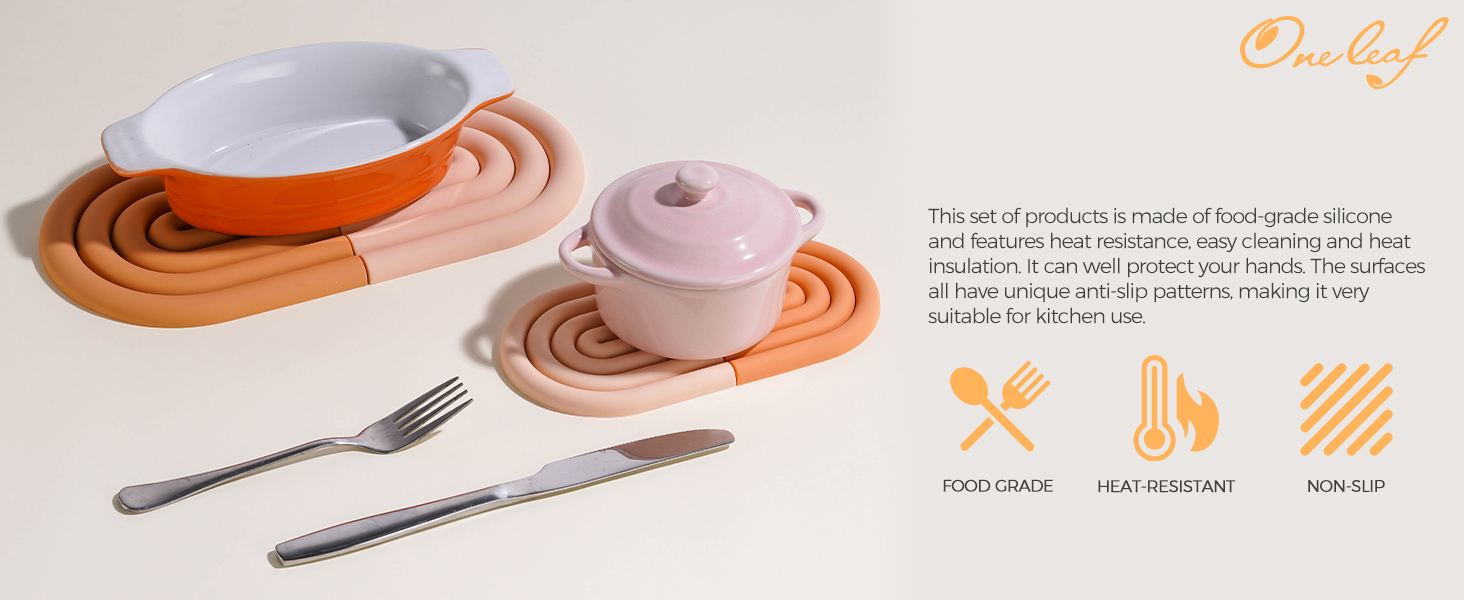 Silicone Hot Pot Holder, Reusable Heat Resistant Trivet Mats - Pink&Orange Non-Slip Pad