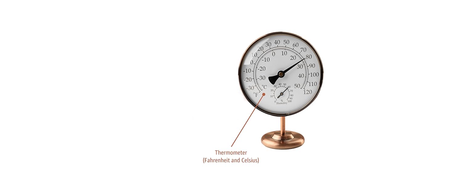 Indoor thermometer for room temperature analog dual scale display