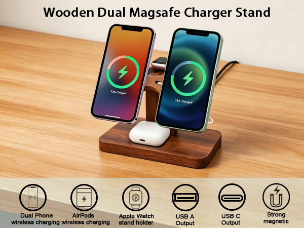 dual phone charging station dual magsafe charger stand 2 phone wireless charging station apple