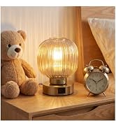 Elenhome Touch Small Table Lamp,Elegant Gold Glass Bedside Lamp 3 Way Dimmable with USB C+A Charg...