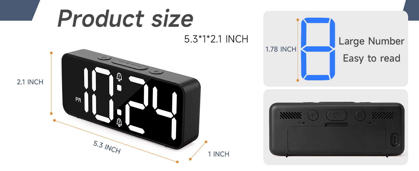 small digital alarm clock compact size for bedroom travel bedside desk dorm shelf tiny