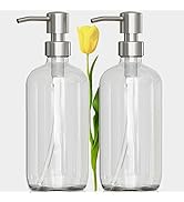 AmazerBath Soap Dispenser, 2 Pack Glass Soap Dispenser with Pump Stainless Steel, Soap Dispenser ...
