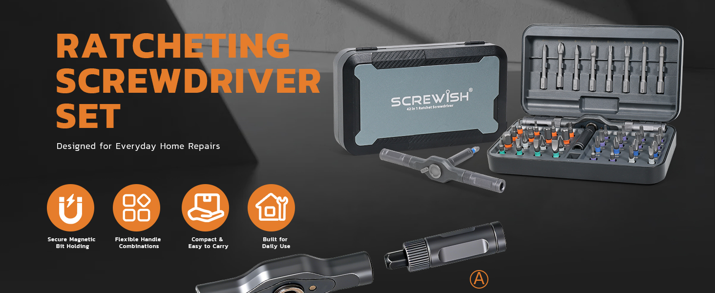 Compact ratcheting screwdriver set brings versatile bits to everyday repairs.