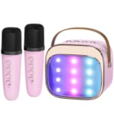 pink karaoke machine for kids with 2 wireless microphone