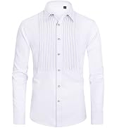 J.Ver Men's Tuxedo Shirt Formal Dress Shirt Pleated Long Sleeve Button Down Shirts for Prom Party...