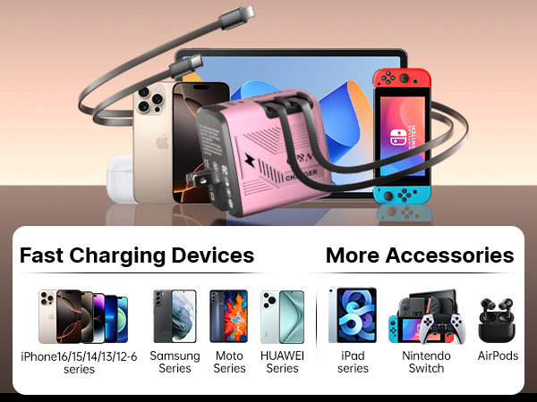 Charger compatible with Apple, Samsung, earbuds, PSP, and tablets