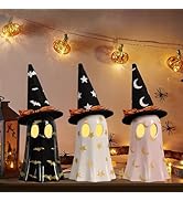DAZONGE Halloween Decorations Indoor, Set of 3 Ceramic Ghosts with Witch Hats, Cute Spooky Hallow...