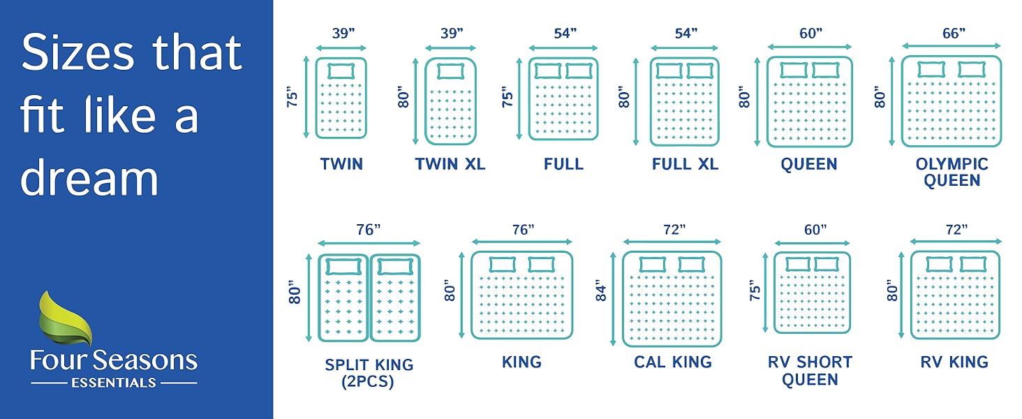 sizes twin twin xl full full xl queen super queen rv short queen king cali king split king