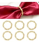 Gold Napkin Rings Set of 6, ATREFUU Bamboo Style Metal Napkin Ring for Dining, Anniversary, Birth...