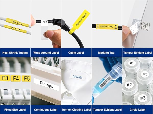 Multi-Type Label Compatibility: Heat Shrink Tubing, Cable/Continuous/Wrap Around Label