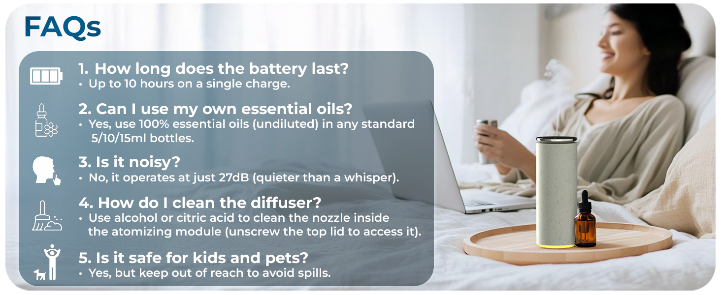 Cooper Bliss Diffuser Oil Machine – quiet operation, long battery life, easy to clean and maintain