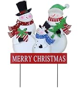 YEAHOME Outdoor Christmas Decorations, 3 Snowman Family Metal Decorative Garden Stakes for Christ...