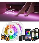 Auplf Under Bed Lights Motion Sensor LED Light Strip, 2x9.84ft 3 Mode RGB Motion Activated Bed Li...