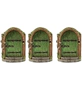 JJLFresheners 3Pcs Green Fairy Door Wooden Miniature Fairy Garden Doors Outdoor Mini Gnome House ...
