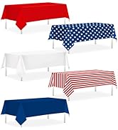 CMUSKO 5Pcs Patriotic Tablecloths - 4th of July Plastic Table Covers American Flag Red White and ...