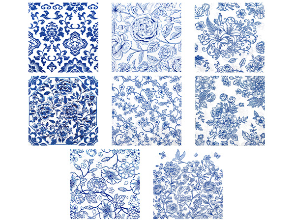 Decoupage Napkins 8 Styles Blue Assorted Vintage Floral Paper Napkins Chinoiserie Luncheon Napkins