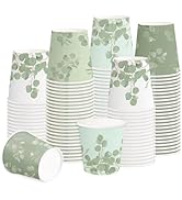 RUSPEPA 5oz Disposable Paper Cups, Bathroom Cups Small Mouthwash, 100 Pack Set Eucalyptus Leaf De...