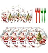 72 Pcs Christmas Paper Plates and Napkins Party Supplies, Santa Claus Snowman Xmas Tree Holidays ...