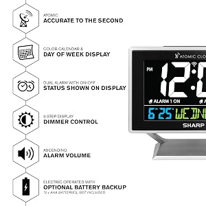 atomic clock easy to see easy to use alarm clock for bedroom