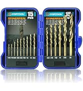 CORTOOL Cobalt Drill Bit Set, 15pcs Twist Jobber Length Drill Bit Kit for Hardened Metal, Cast Ir...