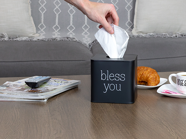 Enamelware Square Tissue Box Cover (Black) Auldhome B0BLP5SZ28