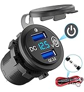 Quick Charge 3.0 12V USB Outlet, 36W Dual USB Car Charger Socket with Power Switch LED Voltmeter,...