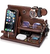 TESLYAR Wood Phone Docking Station Ash Key Holder Wallet Stand Watch Organizer Men Husband Wife A...