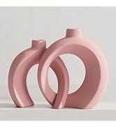 Set of 2 Pink Ceramic Vases for Home Decor Accents - Unique Hollow Donut Artistic Design Coquette...