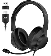 AOC USB Headset with Microphone for PC, Over-Ear Wired Headphones with Mic, Noise-Cancelling Boom...