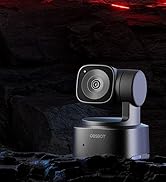 Black professional camera mount or gimbal device photographed against dark background with dramatic lighting.