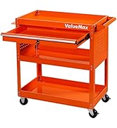 ValueMax Tool Cart on Wheels - 3 Tier Rolling with Utility Drawer, Orange General Tool Cart for M...