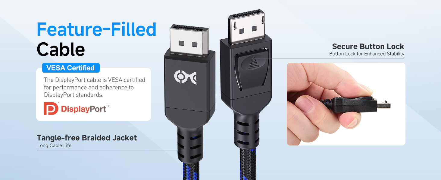 High-speed DP to DP cable with 240Hz support for smooth gaming and 8K video playback