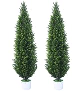 DTNESS 2 Pack 5Ft Artificial Cedar Topiary Tree w/ 2 Stake & Pot for Porch | UV-resistant, Evergr...