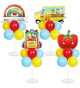 4 Set Back to School Party Balloons Stand Kit with Apple Rainbow Bus Schoolbag Foil Balloon Schoo...