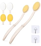 LFJ 19" Long Handle Shower Sponge Brush Set, 3 in 1 Body Brush, Bath Sponge and Lotion Applicator...