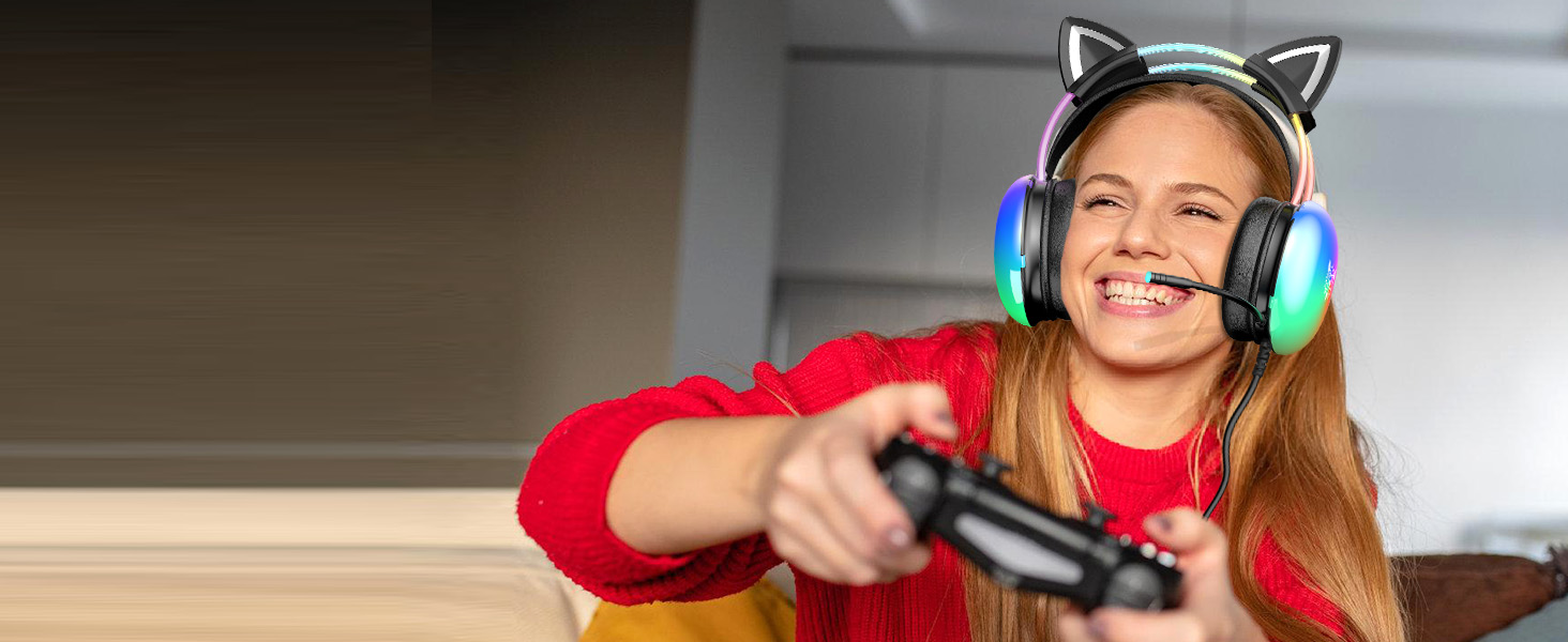 Cat Ears Headset wth Pretty Light for Gaming Consoles