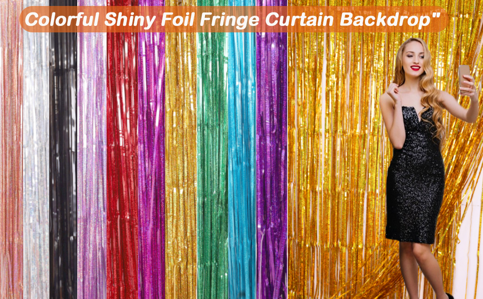 6.4 ft x 9.8 ft Metallic Tinsel Foil Fringe Curtains