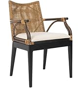 SAFAVIEH Furniture - Gianni Rattan Arm Chair - Brown & Black - Solid Wood - Coastal Open-Arm Desi...