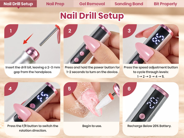 Beetles Cordless Nail Drill, 7 Bits Electric Nail File 5 Speeds LED Display,Rechargeable Nail Drill
