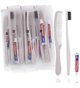 FAOEHN 30 Pack Apricot Disposable Toothbrushes with Toothpaste and Comb Set,10g Toothpaste,7inch ...