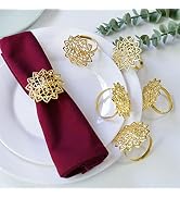Kalopro Gold Diamond Flower Napkin Buckle Set of 6, Wedding Flower Napkin Rings Holder,Table Deco...